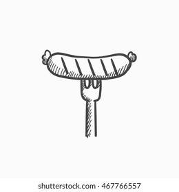 Wurst auf Gabel, Vektorgrafik Symbol einzeln auf Hintergrund. Handgezeichnete Wurst auf Gabelsymbol. Wurst auf Gabelskizze Symbol für Infografik, Website oder App.