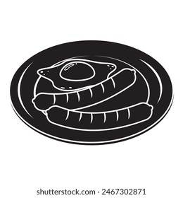 Sausage on a plate, black stencil icon