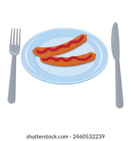 Salchicha en un plato, color Ilustración vectorial aislada sobre un fondo blanco