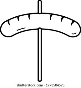 Sausage on a stick. Vector outline icon.