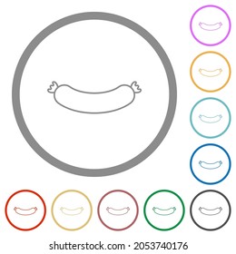 Sausage outline flat color icons in round outlines on white background