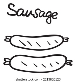 Sausage. Outline vector icon. Food illustration on white background. 
