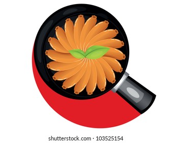 sausage in a pan isolated over white