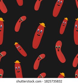 Sausage pattern on a black background. Vector image, eps 10