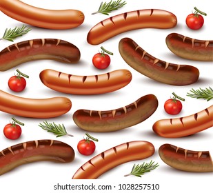 Sausage pattern Vector realistic. Grilled beef and pork meats