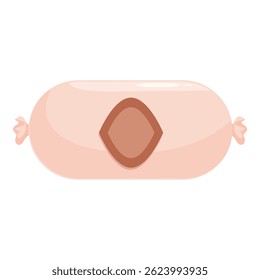 Sausage in plastic packaging with empty brown label, isolated on white background
