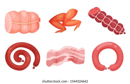 Sausage Product Vector Isolated On White Background Set
