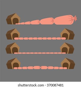Sausage reaches out to the doghouse. Vector.