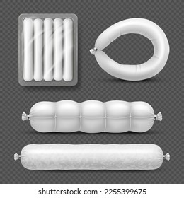 Sausage. Realistic gourmet sausages and meals different types fresh beef products decent vector illustrations