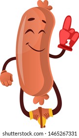 Sausage with red glove, illustration, vector on white background.