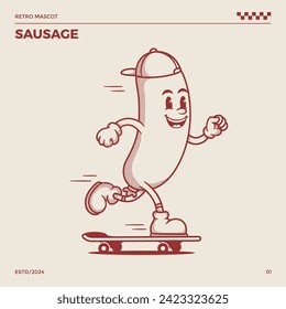 Sausage Retro Mascot, cartoon mascot