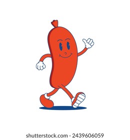 Sausage Retro Mascot. Funny cartoon character of Sausage