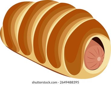 Rolo de salsicha ou lanche de pão de salsicha Ilustração isolada no fundo branco