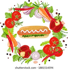 Sausage roll or fresh vegetable salad? Choice during diet, weight loss. The concept of healthy eating.