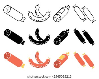 Sausage salami icon collection on white background