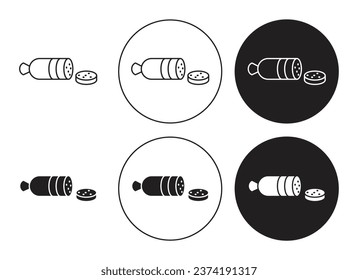 Sausage salami line icon set. Pepperoni meat slice icon in black color for ui designs.