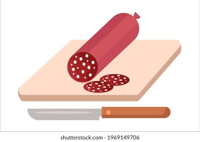 Sausage salami pepperoni vector in flat style.