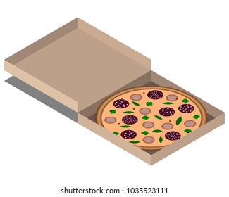 sausage and salami pizza in box