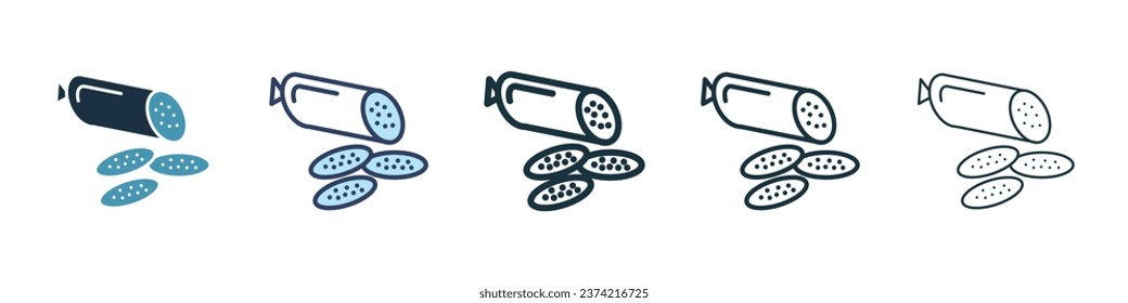 Sausage salami sign icon set. Pepperoni meat slice vector symbol for ui designs.