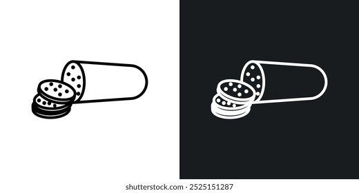 Salsicha salamilina em linha fina de cor preta. ilustração simples de símbolos vetoriais planos.