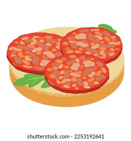 Sausage sandwich icon isometric vector. Sandwich with sausage slice and arugula. Food concept, snack, appetizer