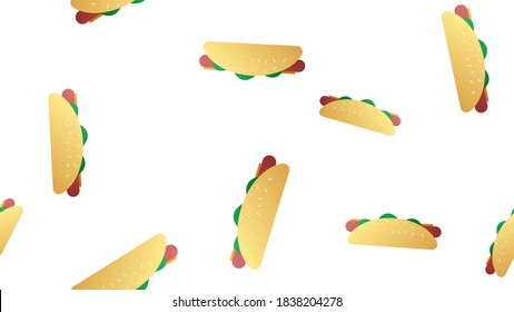 sausage sandwich on white background, vector illustration, pattern. hot dog, hearty snack, fast food food. wallpaper for kitchen, restaurant and cafe. decor for catering.