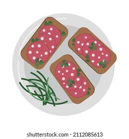 Sausage sandwiches dish vector isolated