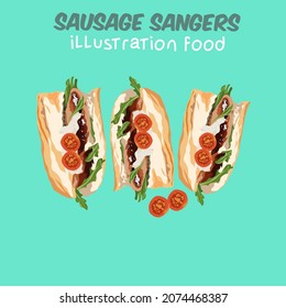 Sausage sangers Illustration food, design element for your logo