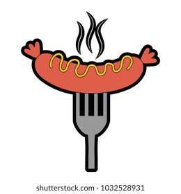 sausage with sauces in fork