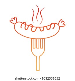 sausage with sauces in fork