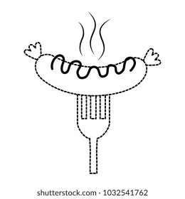 sausage with sauces in fork