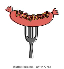 sausage with sauces in fork