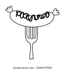 sausage with sauces in fork