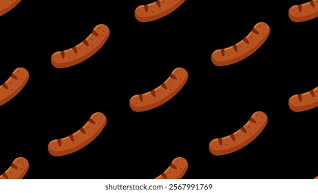 Sausage seamless pattern background. Cartoon style of fast food. Perfect for fabric, textile, wallpaper, decor, print or packaging of products. SSTKbackgrounds