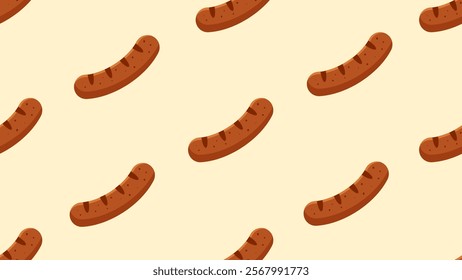 Sausage seamless pattern background. Cartoon style of fast food. Perfect for fabric, textile, wallpaper, decor, print or packaging of products. SSTKbackgrounds