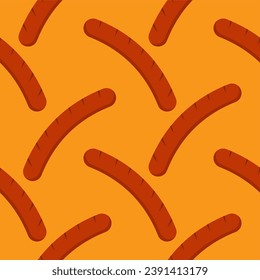 sausage seamless pattern. Background meat product raw smoked sausage stick and slices. Meat delicacy print, vector illustration