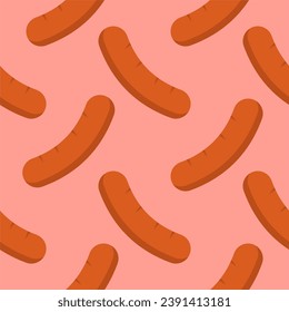 sausage seamless pattern. Background meat product raw smoked sausage stick and slices. Meat delicacy print, vector illustration