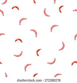 sausage seamless pattern. Food pattern. watercolor background. restaurant menu. cafe menu. funny sausage pattern.