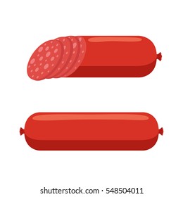 Sausage set. Bacon, meat, barbecue label for market, restaurant. Flat vector style.