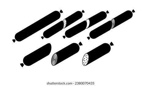 sausage set, black isolated silhouette