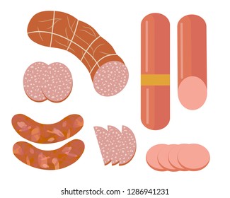 Sausage set isolated on white background, vector illustration