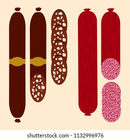 Sausage set isolated, sausage smoked vector illustration