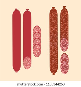 Sausage set isolated, vector illustration