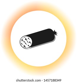 Sausage sign illustration. Dark icon with shadow on the glowing circle button. Illustration.
