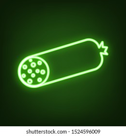 Sausage sign illustration. Green neon icon in the dark. Blurred lightening. Illustration.