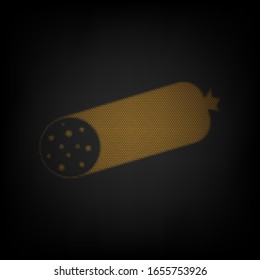 Sausage sign illustration. Icon as grid of small orange light bulb in darkness. Illustration.