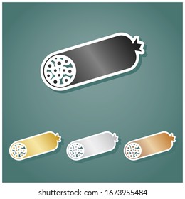 Sausage sign illustration. Set of metallic Icons with gray, gold, silver and bronze gradient with white contour and shadow at viridan background. Illustration.