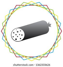 Sausage sign illustration. Vector. Black icon with patch of light inside colorful hexagonal frames at white background.