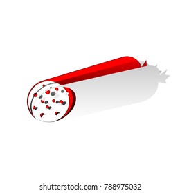 Sausage sign illustration. Vector. Detachable paper icon with red body stock. Isolated.