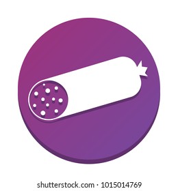 Sausage sign illustration. Vector. White icon with flat shadow on purpureus circle at white background. Isolated.